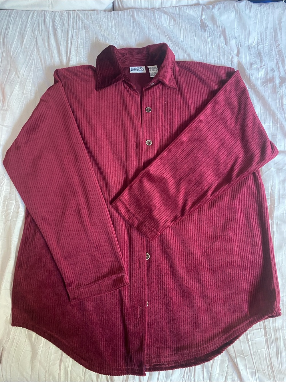 Basic Editions Burgundy Corduroy Button-Down Shirt